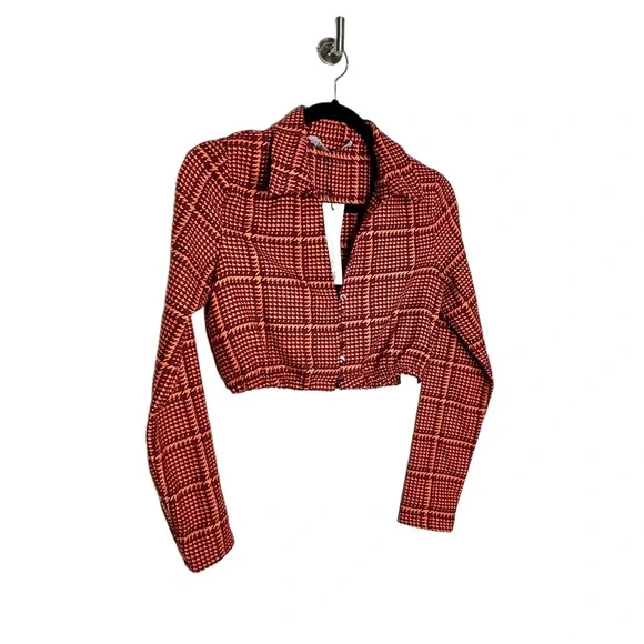Zara Plaid Crop Top Orange Size Small - Picture 6 of 9